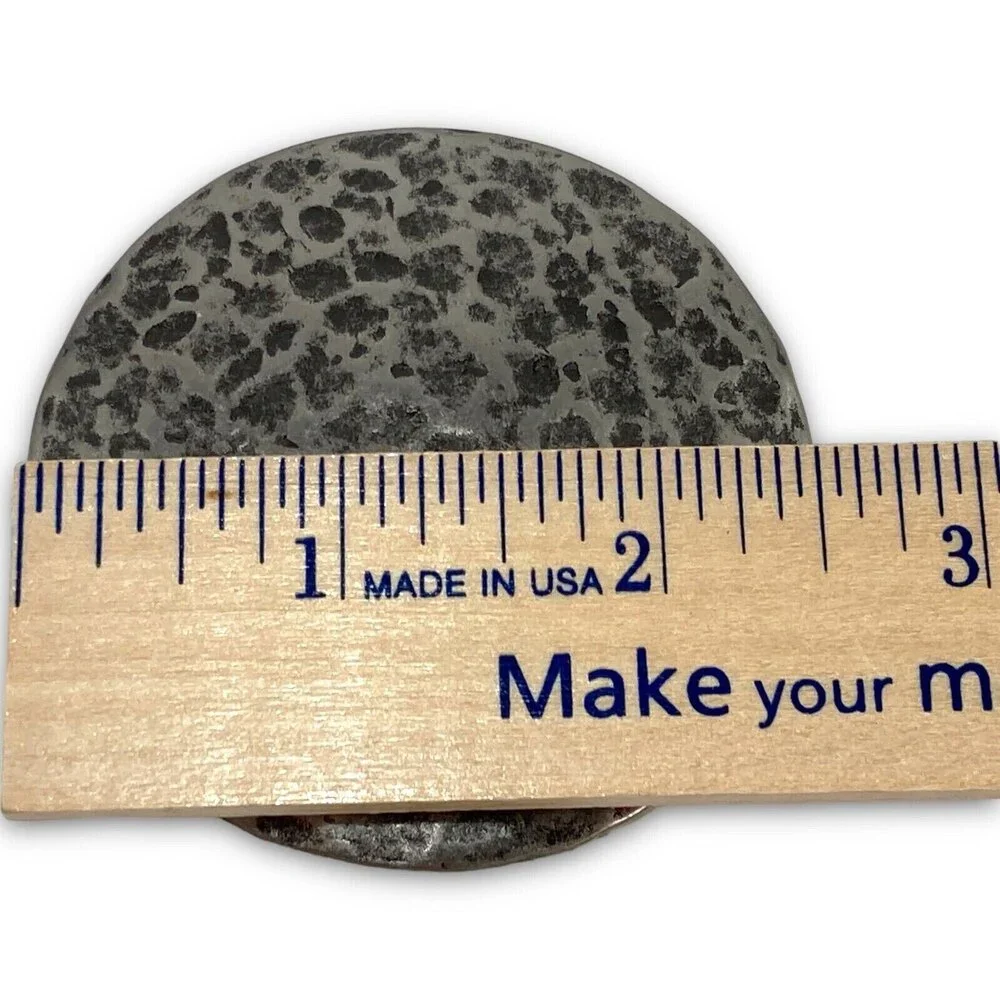 Vintage Belt Buckle Women's Round Circle Hammered Leopard Print Made In‎ Taiwan